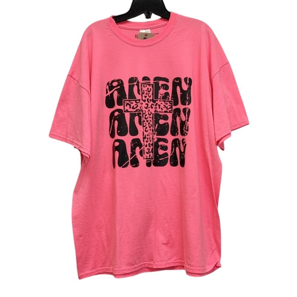 Hand Printed Upcycled Womens 2XL Jesus Amen Amen Amen Crew Neck Tee